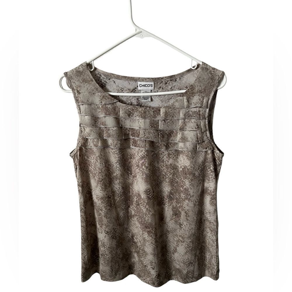 Chicos Travel Collection Reptile Trim Sleeveless Top Size 1 (Medium)